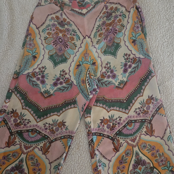 Zara women pink Palazzo printed pants M blogger favorite - Picture 4 of 9